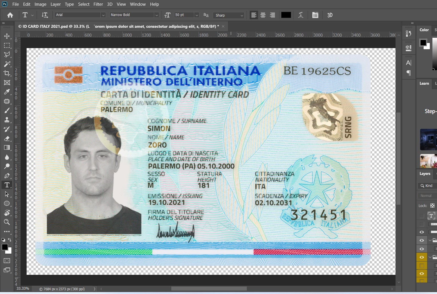 Italian ID Card Editable Template