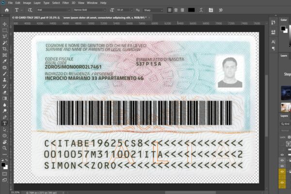 Italian ID Card Editable Template