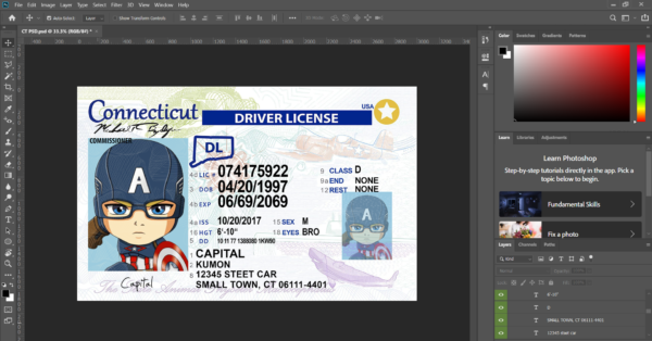 Connecticut DL Editable PSD Template