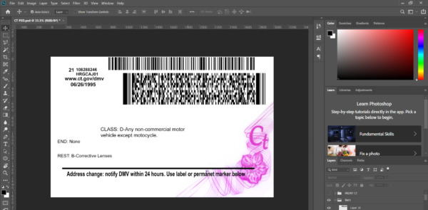 Connecticut DL Editable PSD Template