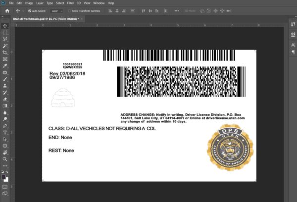 Utah DL Editable PSD Template