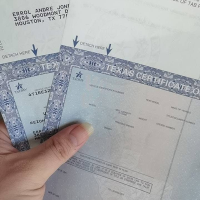 Texas Car Title Certificate