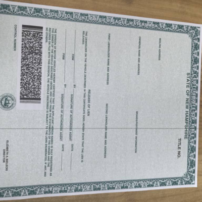 New Hampshire Car Title Certificate